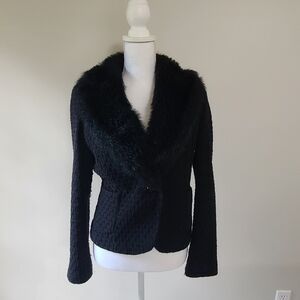 Marciano Black Textured Blazer with Faux Fur Trim